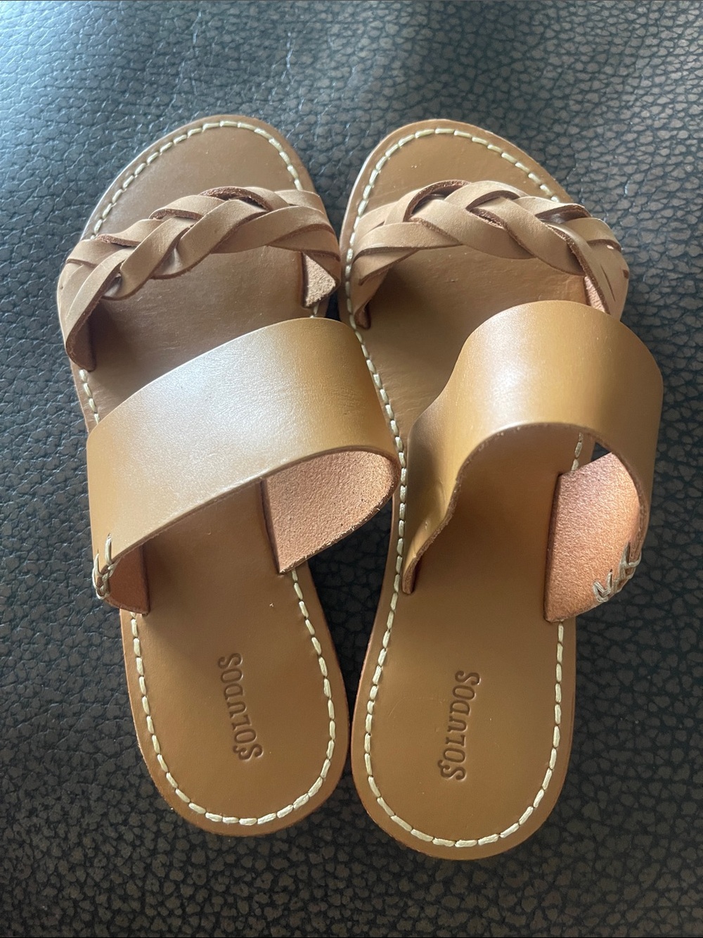 Soludos Cognac Braided & Wide Strap Slide Sandals